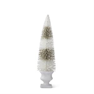 Glittered Sage White and Sage Striped Bottle Brush Tree - 17.25"