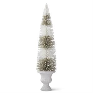 Glittered Sage White and Sage Striped Bottle Brush Tree - 21.25"