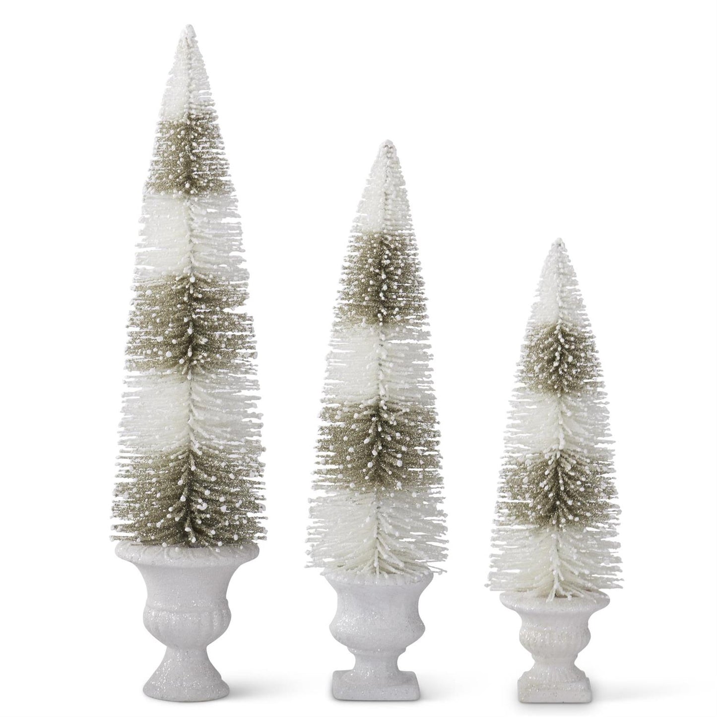 Glittered Sage White and Sage Striped Bottle Brush Tree - 17.25"