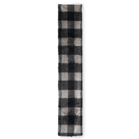 72" Black and Gray Plaid Faux Fur Table Runner