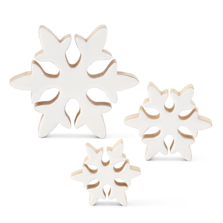 Wood Snowflakes W/White Enameled Front - 4.25"