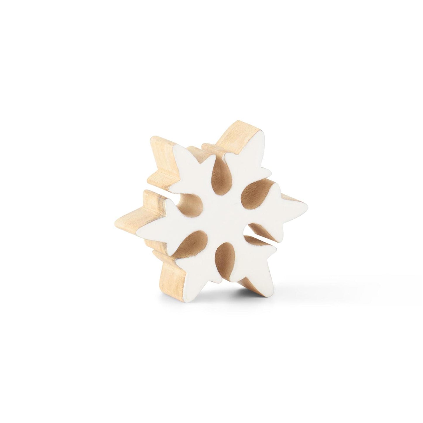 Wood Snowflakes W/White Enameled Front - 4.25"