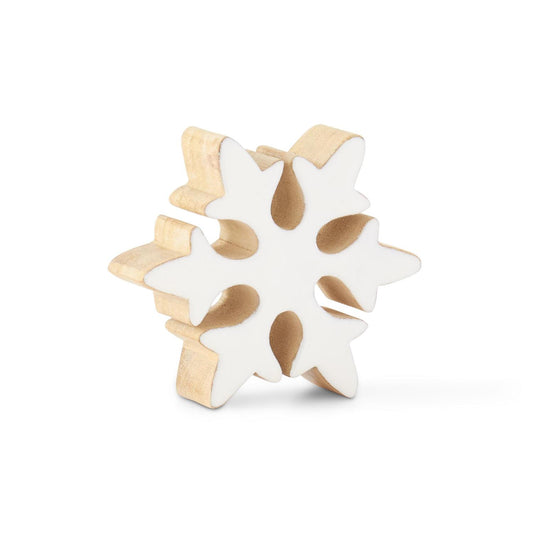Wood Snowflake with White Enameled Front - 5.25"