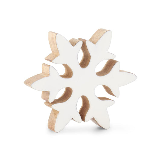 Wood Snowflake with White Enameled Front - 7.5"