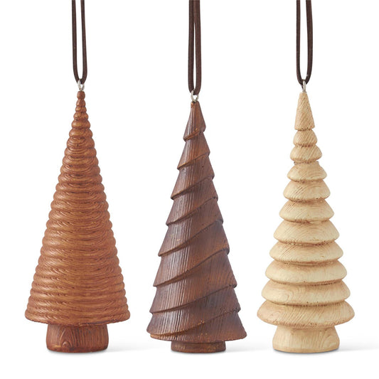 Resin Wood Grain Tree Ornaments with Leather Hanger - 3 Assorted Styles