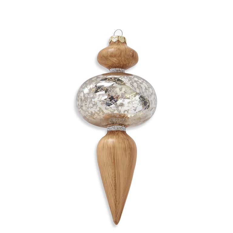 Mercury Glass and Wood Onion Finial Ornament - 6.25"