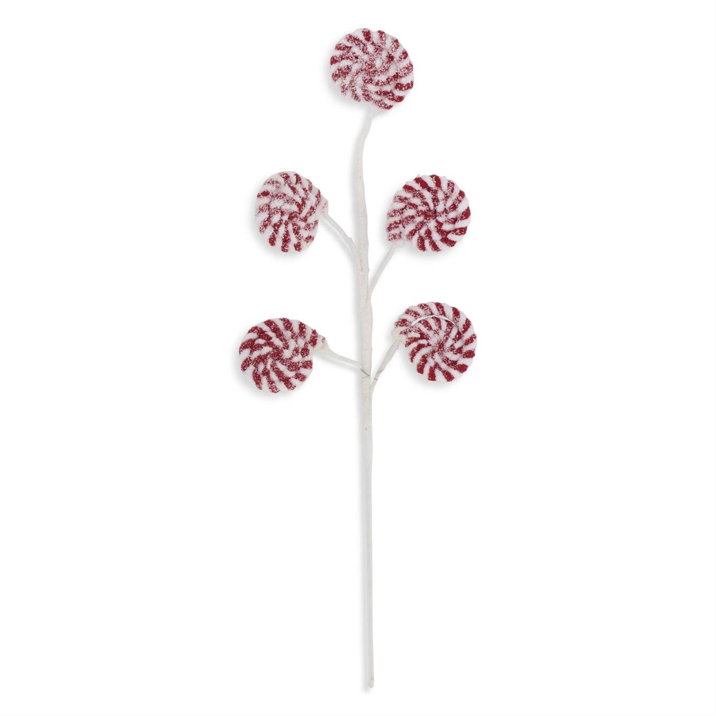 Glittered Red and White Flocked Lollipop Spray - 22"