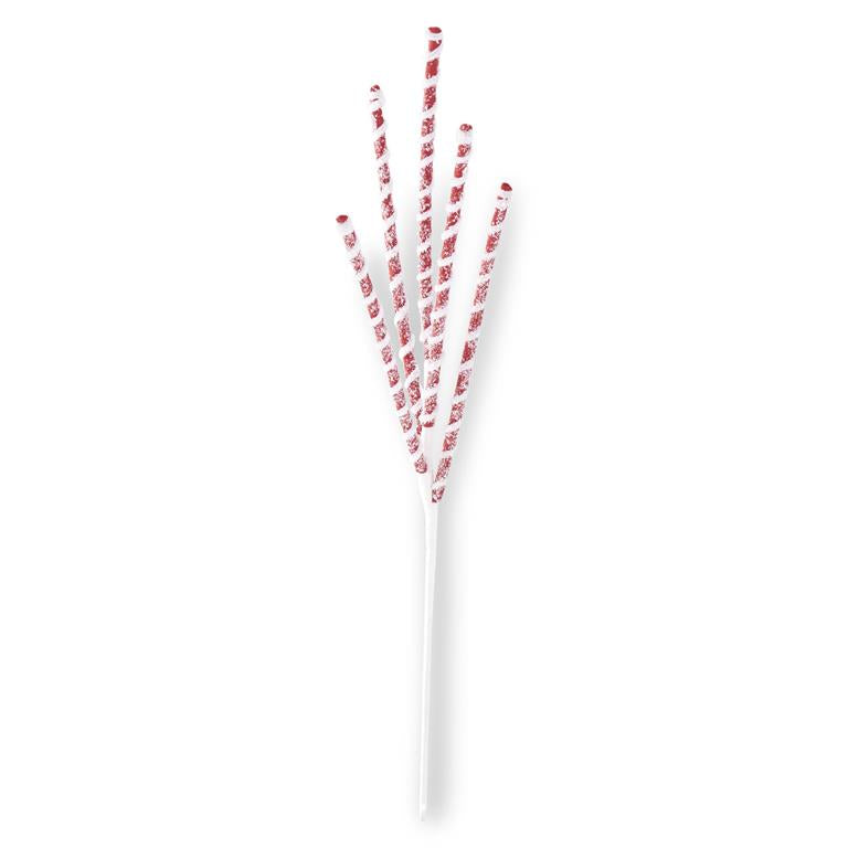 Glittered Red and White Flocked Spiral Spike Spray - 25"