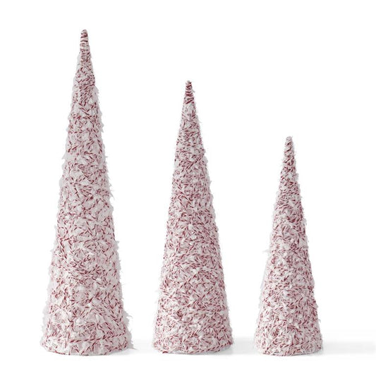White & Red Twine Cone Trees with Glitter - Set of 3