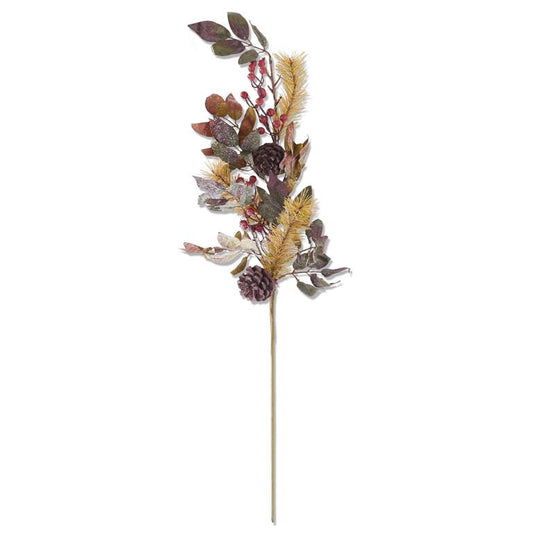 Yellow and Green Pine Stem w/Burgundy Leaves and Pinecones - 31"