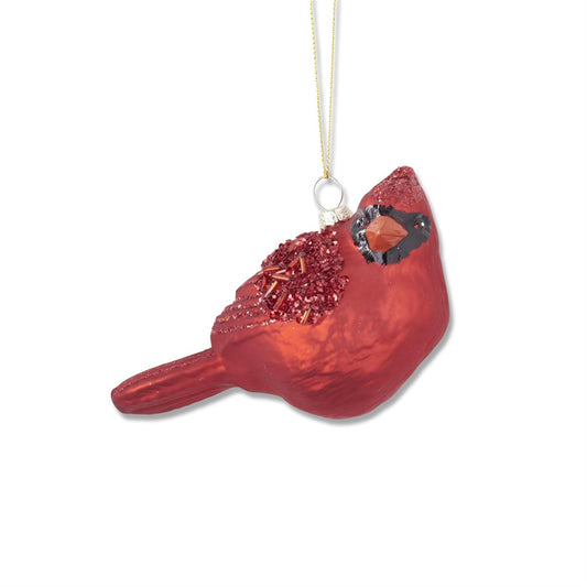 Red Glittered & Beaded Blown Glass Cardinal - 3"