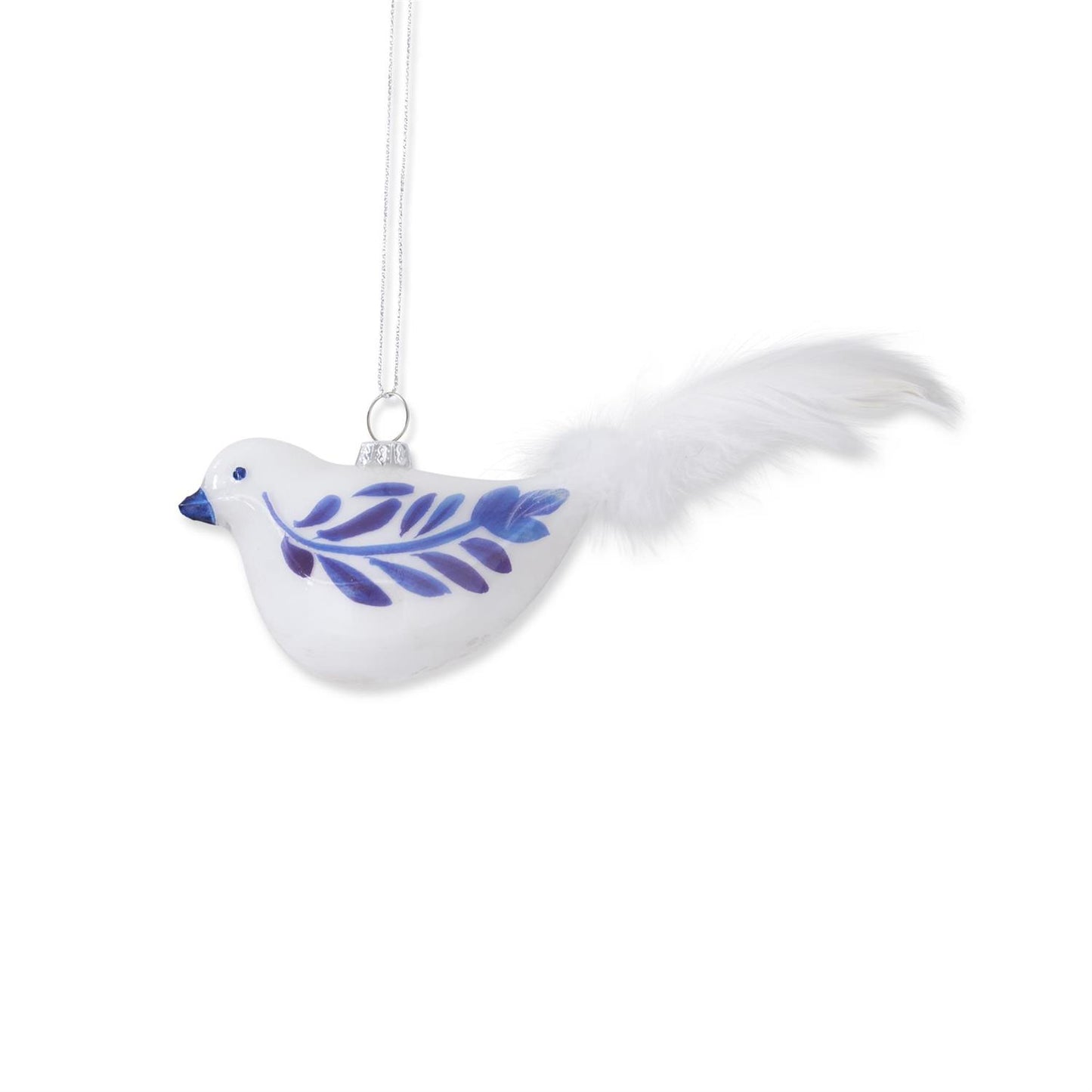 Blue & White Glass Bird Ornaments w/Feather Tails - 2 Styles