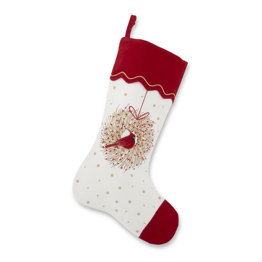 Christmas Stocking W/ Cardinal, Wreath, and Sequins - 17.5"