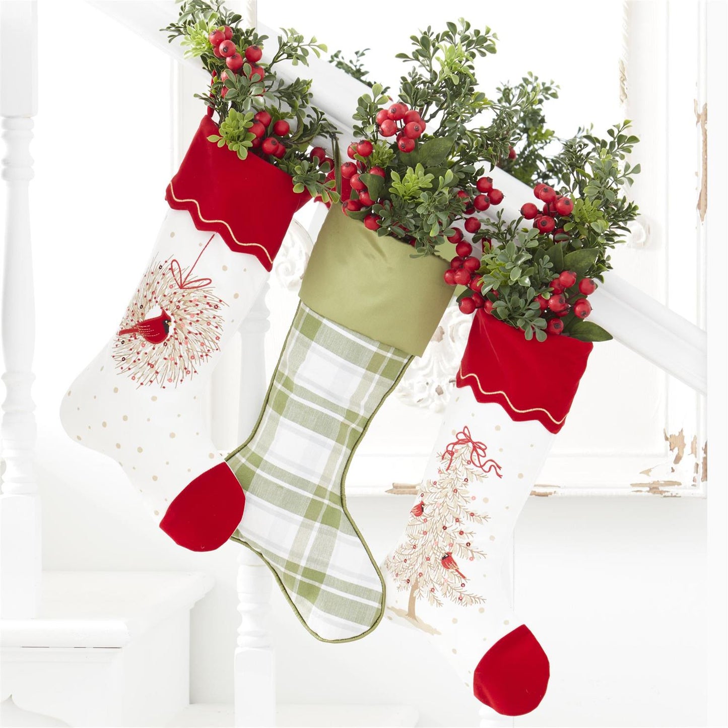 Christmas Stocking W/ Cardinal, Wreath, and Sequins - 17.5"