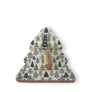 Wood Christmas Tree Shaped Serving Platter with Enameled Top with Spreader - 8.5"