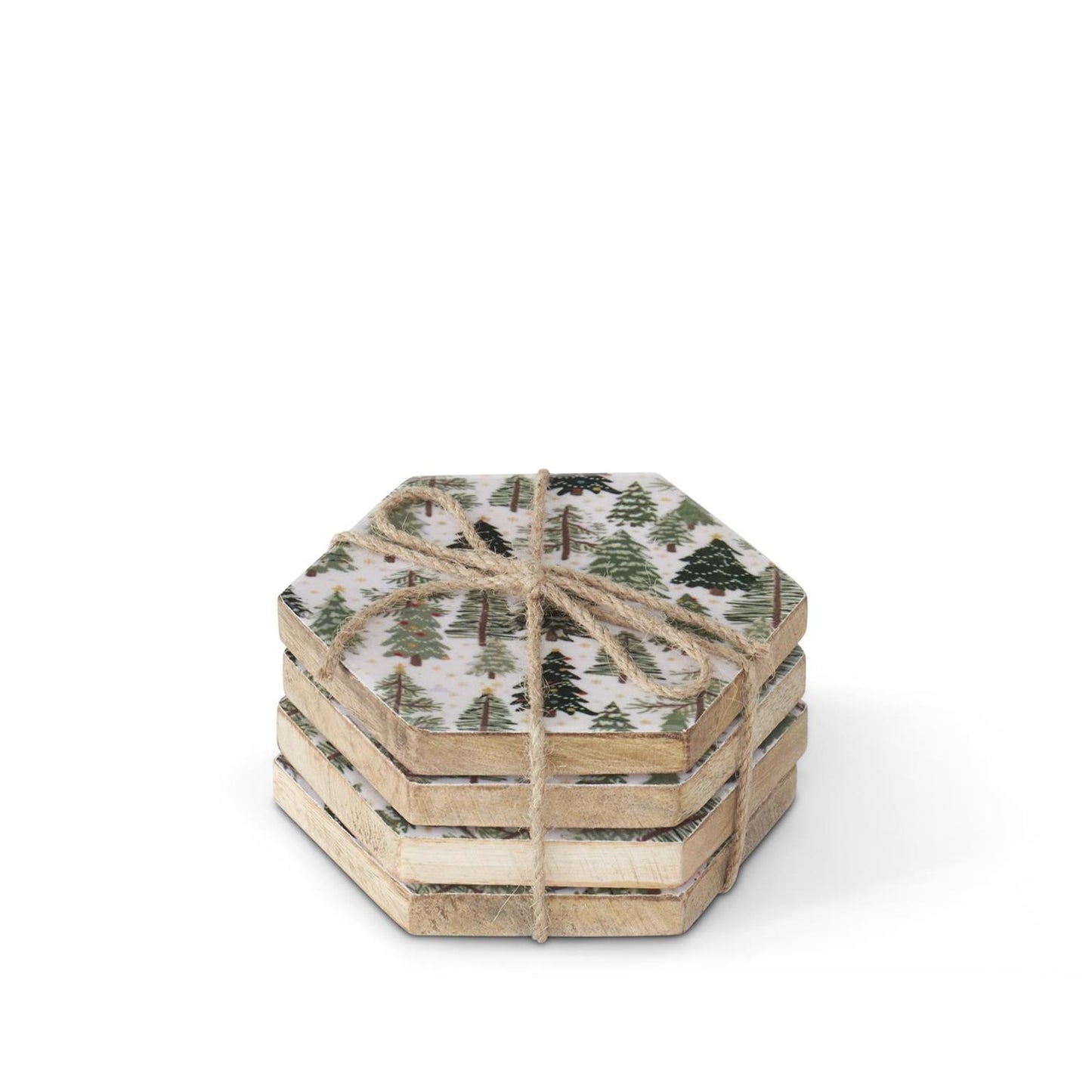 Hexagon Christmas Tree Enameled Coasters - Set of 4