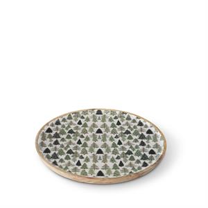 Christmas Tree Enameled Round Wood Tray - 12"