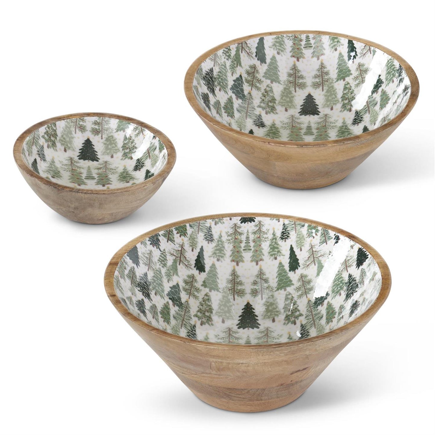 Wood Bowl with Christmas Tree Enameled - 6.75"