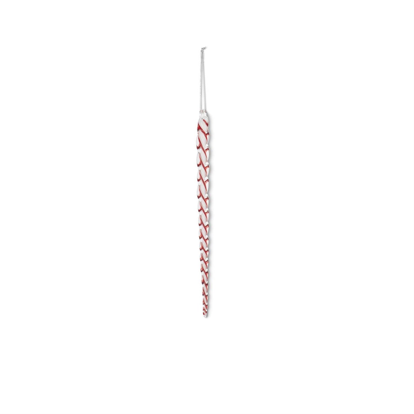 White & Red Spiral Glass Icicle Ornament - 12"
