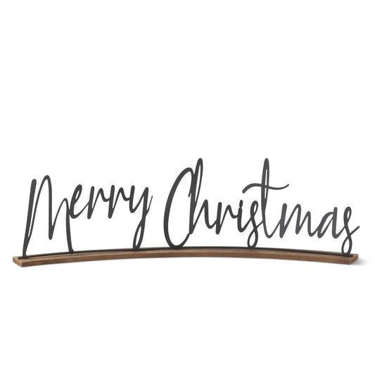 Curved Matte Black Metal Merry Christmas Script Tabletop - 25"