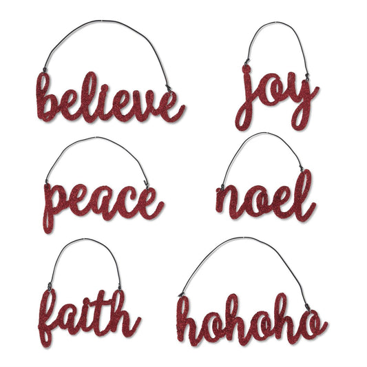 Red Glittered Holiday Message Ornaments - Assorted Styles