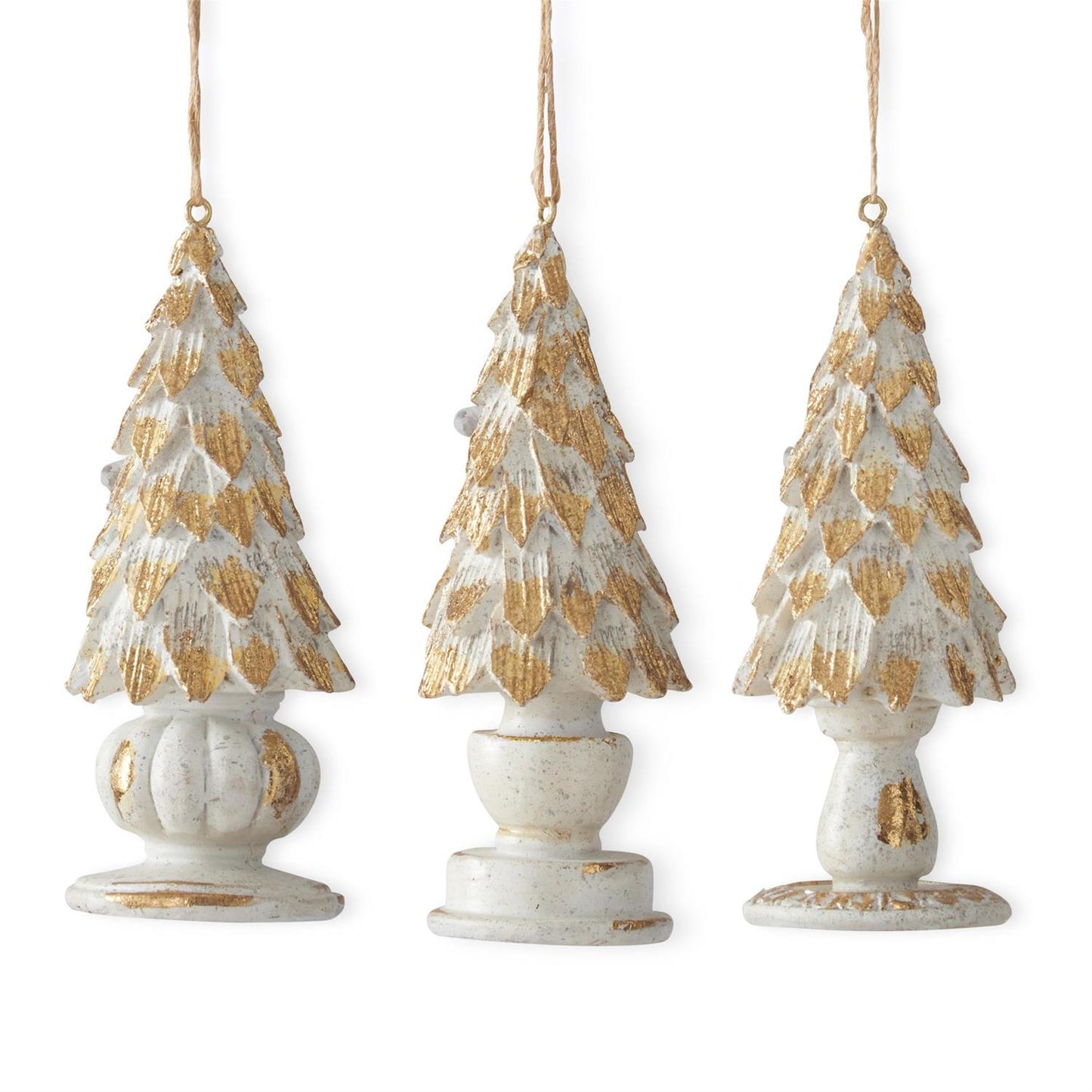 Whitewashed Tree W/Gold Leaves On Base Ornament -- 4.5" Assorted Styles
