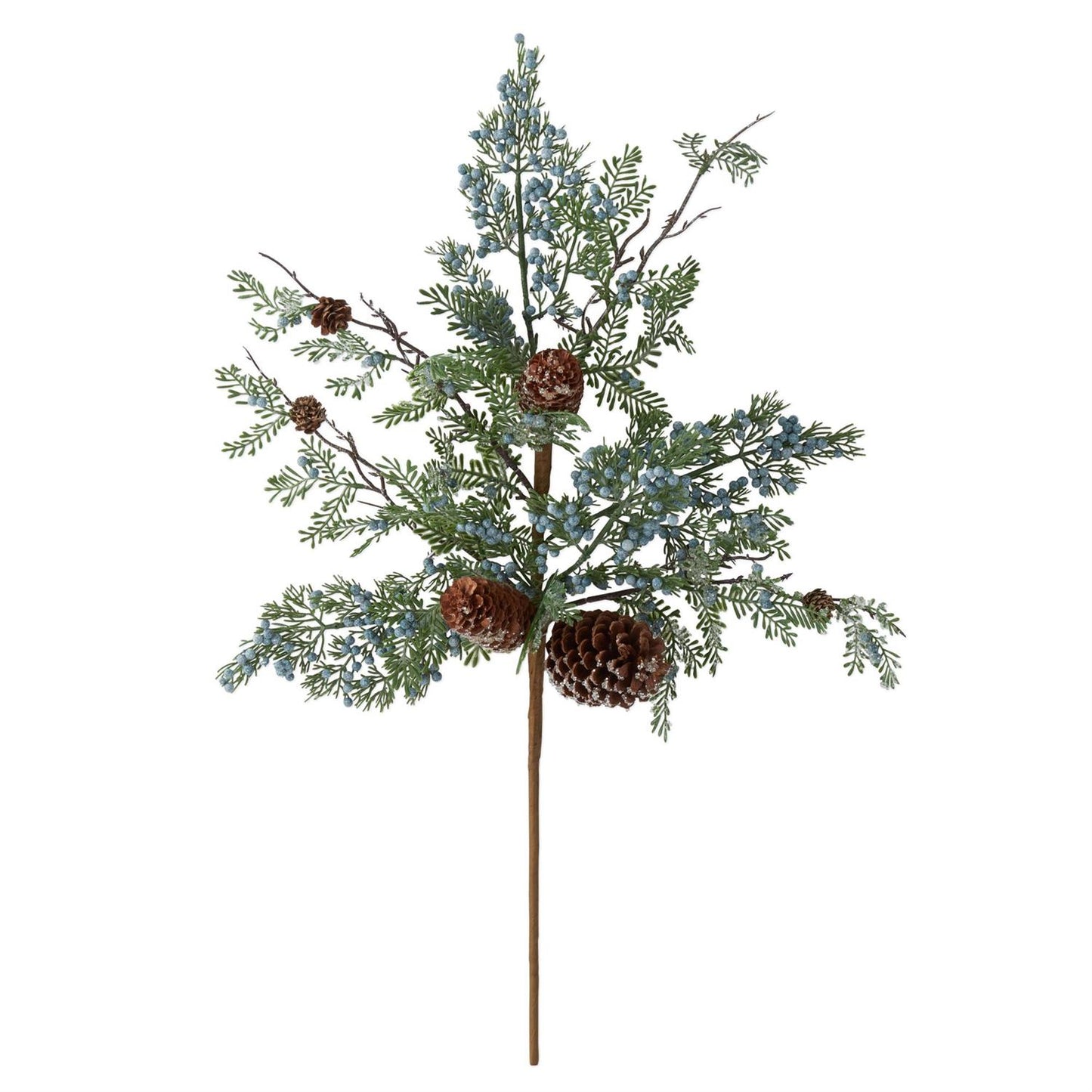 Mixed Greens Stem with Glittered Pinecones & Blue Berries - 26.5"