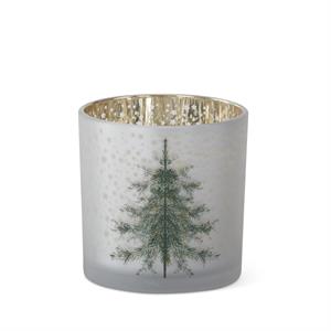 Frosted White Glass Christmas Tree Container With Gold Star Interior - 5"