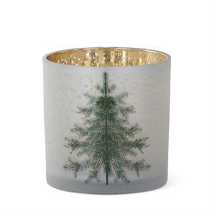 Frosted White Glass Christmas Tee Container With Gold Star Interior - 6"
