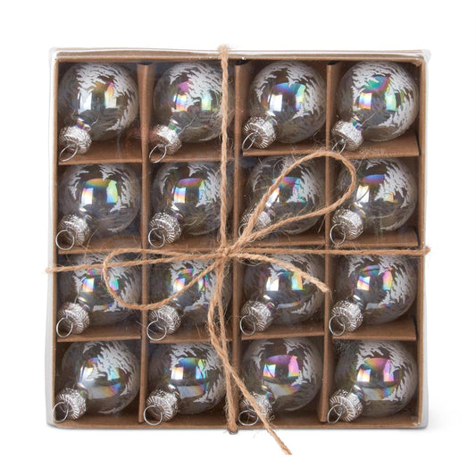 Box of 16 Mini Clear Iridescent Tree Glass Ornaments - 1"