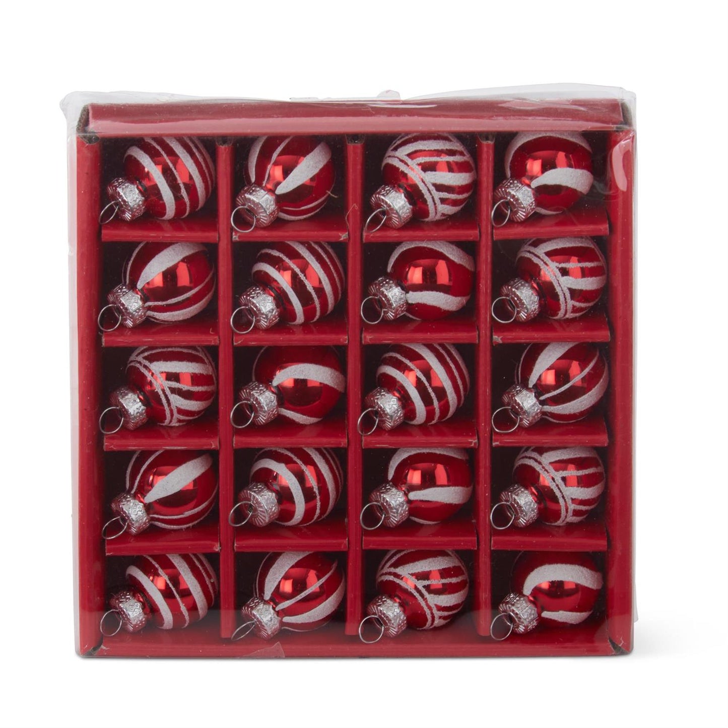 Box of 20 Mini Red and White Striped Glass Ornaments - 1"