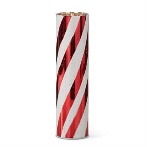 Red & White Swirl Striped LED Cylinder Lantern with Timer - 12"