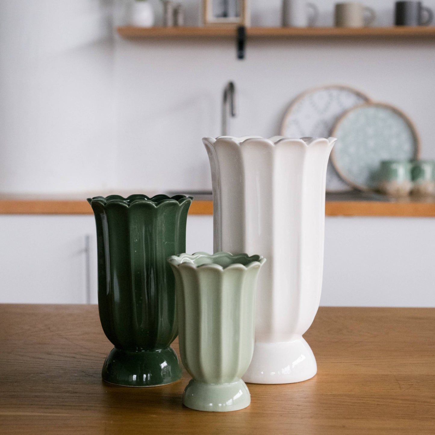 White Scalloped Vase - Ceramic, 9"