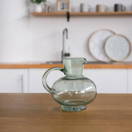 Green Bubble Glass Pitcher - 8 in