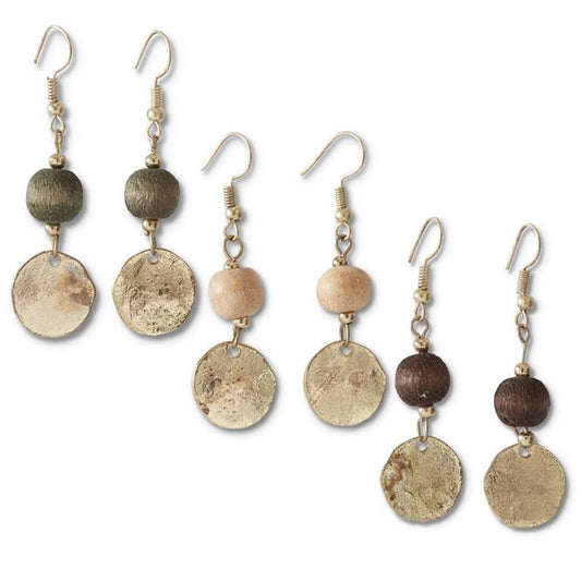 Wood Bead Earrings - 3 Assorted Styles