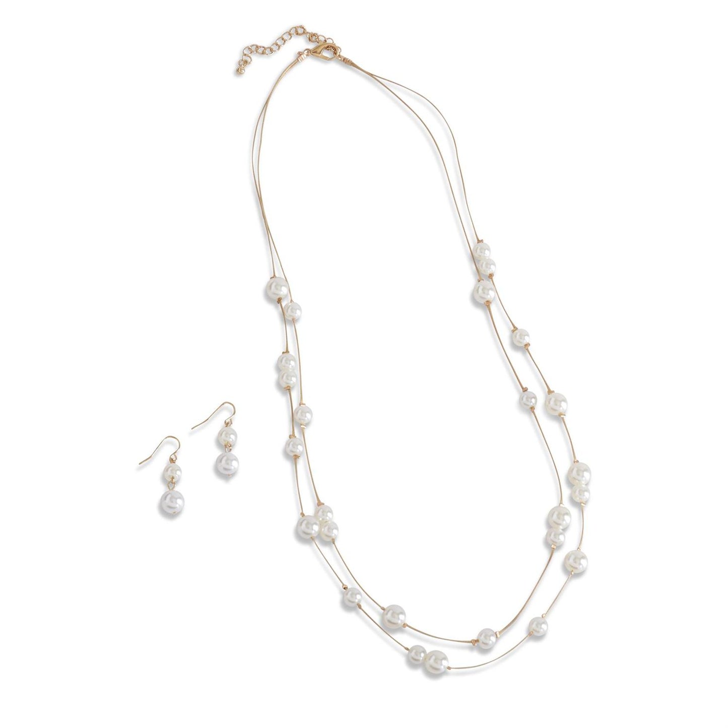 Pearl on Thread Necklace Set with Earrings