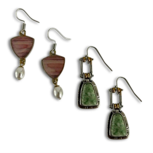 Metal & Stone Earrings - 2 Assorted Styles