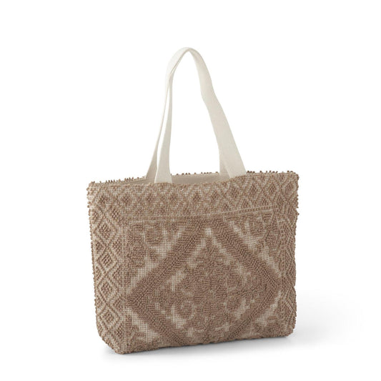 Beige Handloom Patterned Tote - 13"H x 19"W