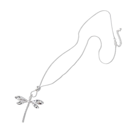 Shiny Silver Dragonfly Pendant Necklace