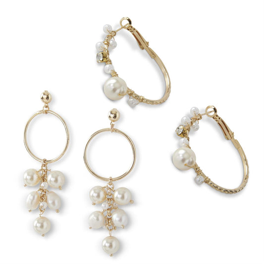 Pearl Hoop Earrings - 2 Assorted Styles