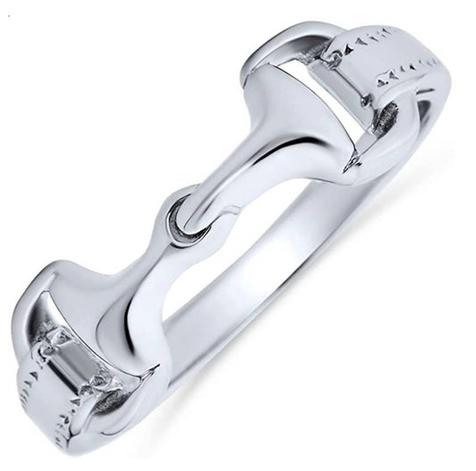 Equestrian Horse Snaffle Bit Sterling Silver Ring: 8