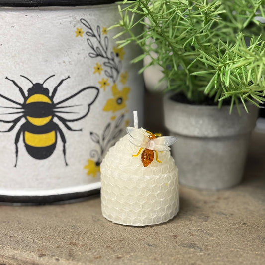 Small Beehive Beeswax Honeycomb Votive Candle, White