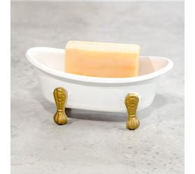 White Bathtub Soap Dish with Gold Legs - 5.5"