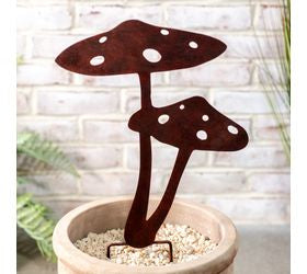 Metal Double Mushroom Stake, Bronze