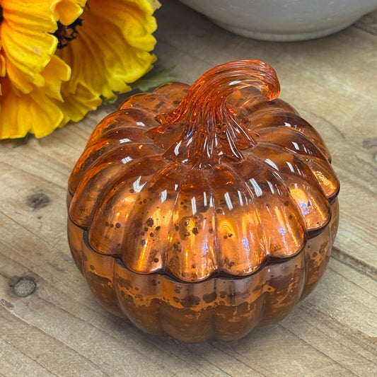 Mercury Glass Pumpkin Candle with Lid - Orange, Pumpkin Spice