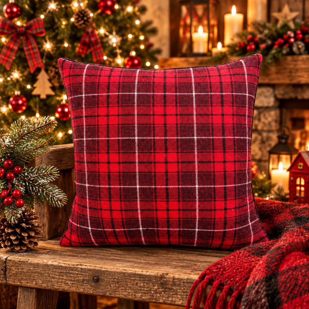 Pillow - Red, Black, and White Plaid 18" Square