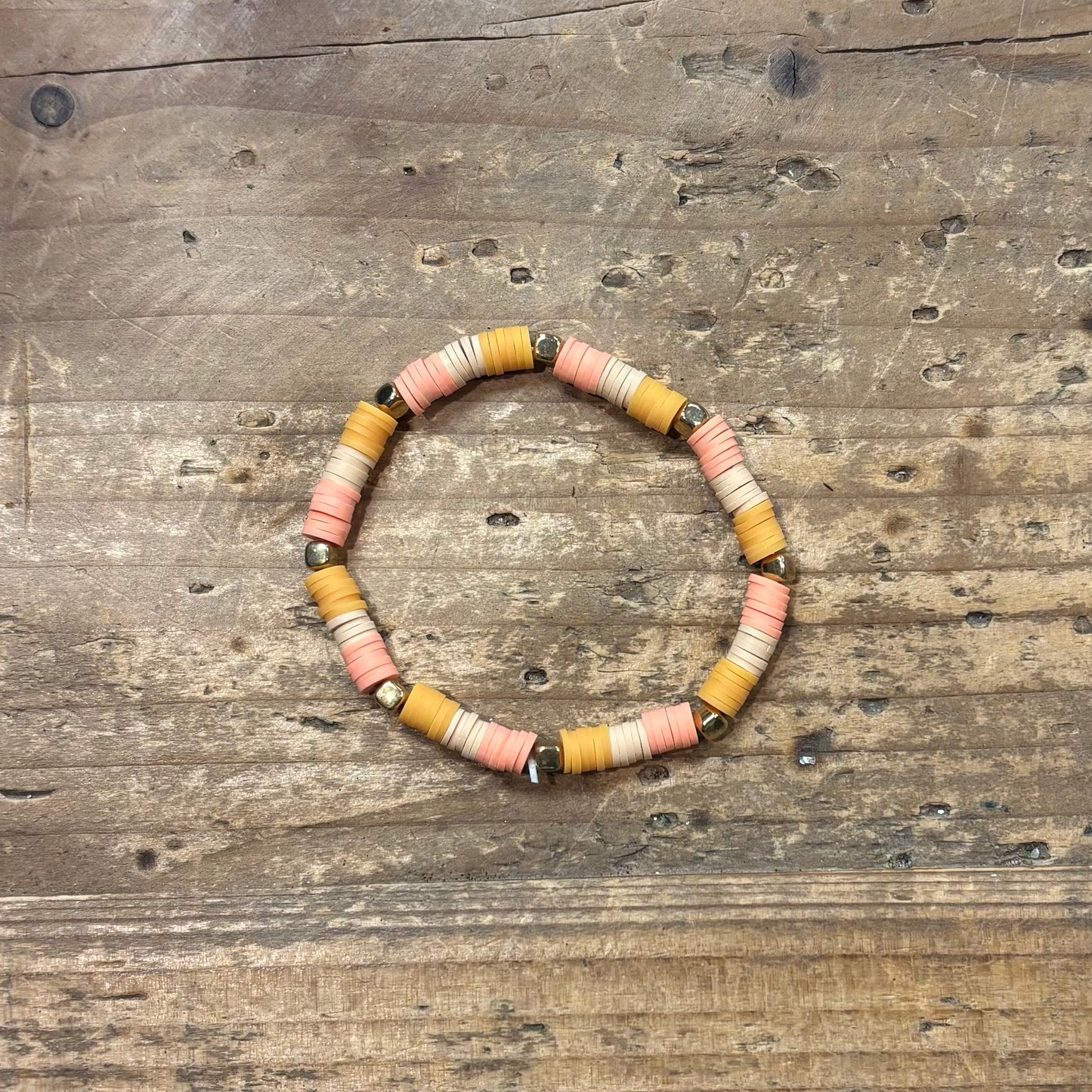 Clay Bead Bracelet - Peach, Tan, and Marigold