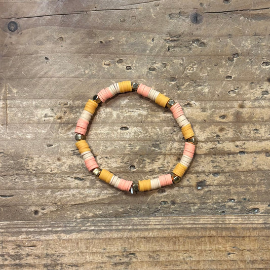 Clay Bead Bracelet - Peach, Tan, and Marigold