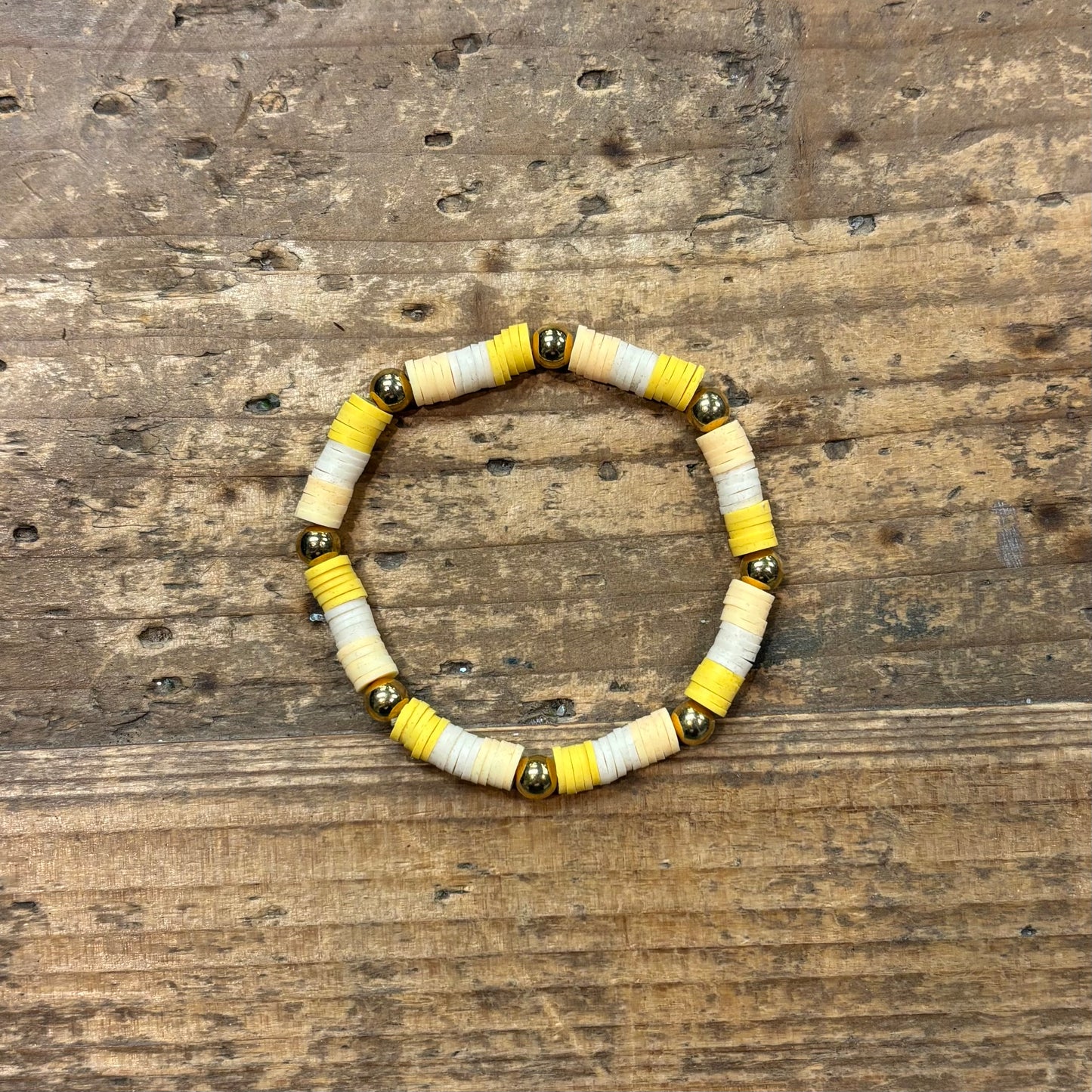 Clay Bead Bracelet - Yellow, Cream, and Light Peach