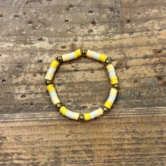 Clay Bead Bracelet - Yellow, Cream, and Light Peach